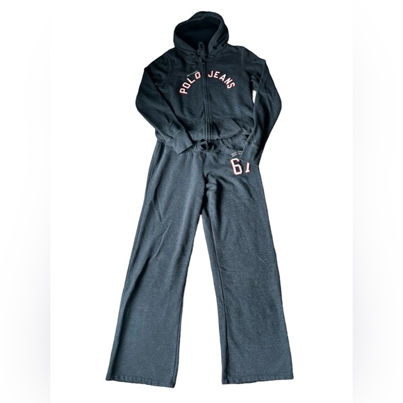 POLO WIDE LEG Y2K HOODIE AND SWEAT PANT SET RALPH LAUREN ZIP UP HOODIE AND PANTS - Picture 3 of 5